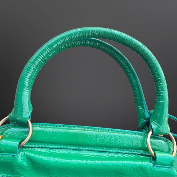 Y2K Matteo Mio Green Top Handle Bag With Bow Mcbling Fairy Faux Leather Canvas - Picture 7 of 10